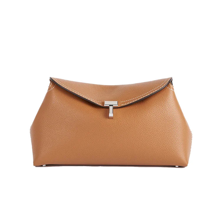 T-LOCK CLUTCH GRAINED LEATHER TAN