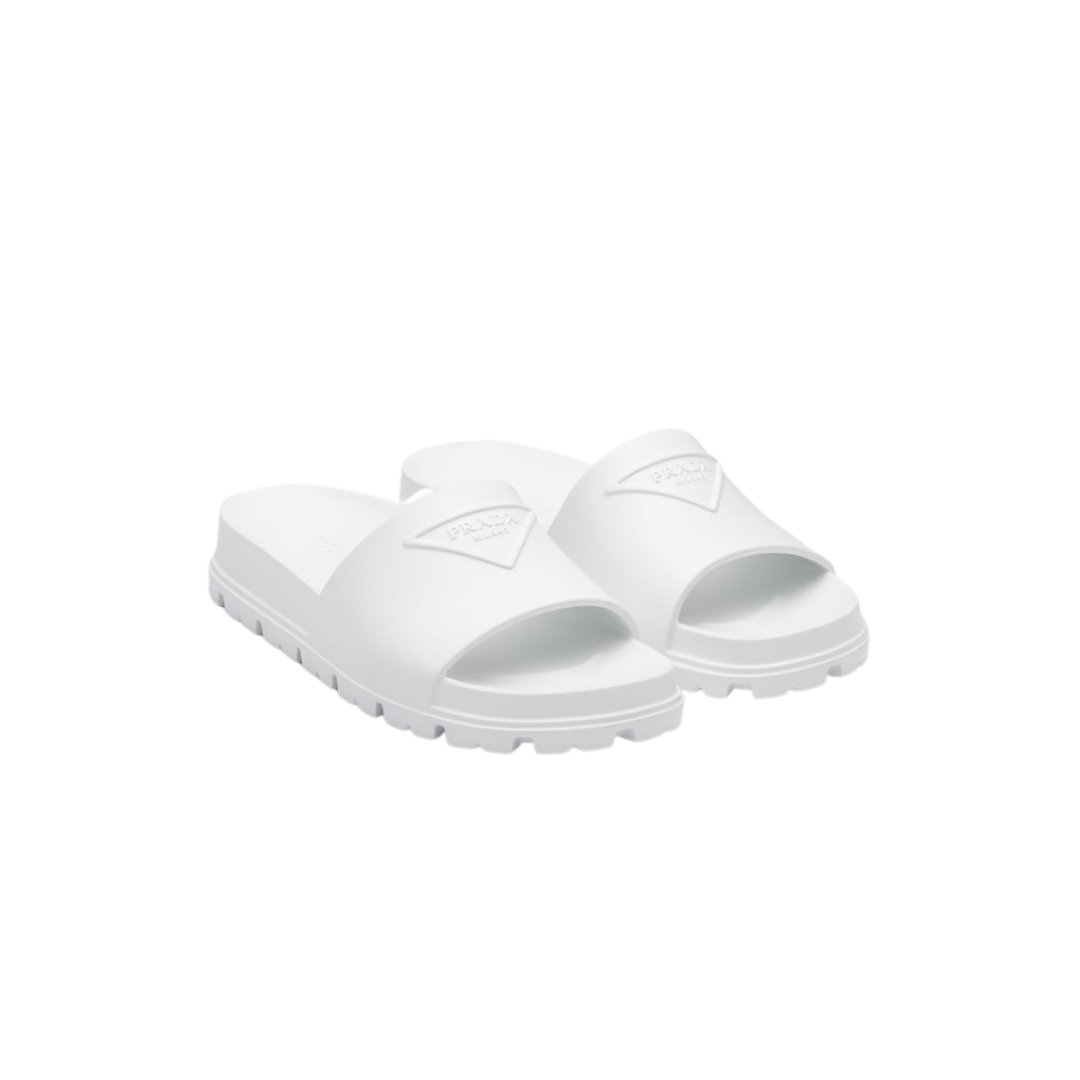 Sandali Slider Prada Donna in Gomma Bianca