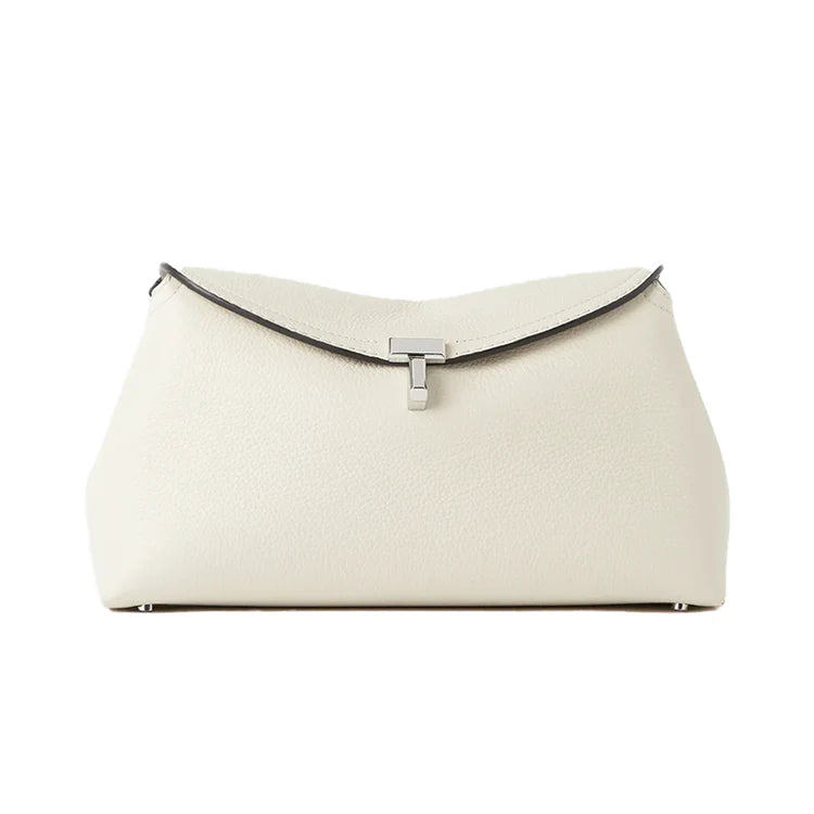 T-LOCK CLUTCH GRAINED LEATHER MILK