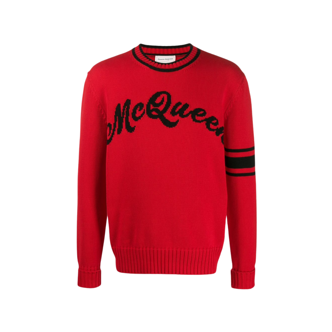 Maglione ALEXANDER MCQUEEN Uomo Rosso con ricamo nero in cotone McQueen